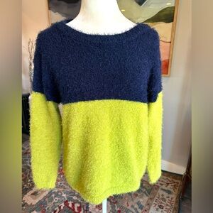 K. Jordan Colorblock Furry Sweater Green and Blue